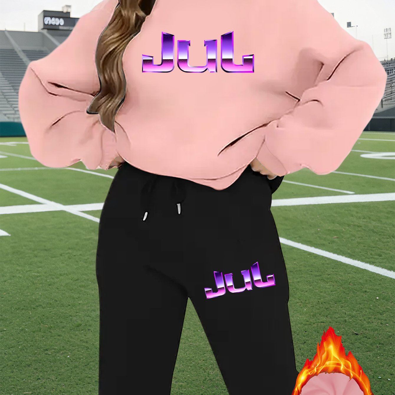 2pcs Women's Y2K - Inspired Oversized Sweatsuit Set - Purple & White Tie - Dye J - Letter Print Joggers & Oversized Sweater, Round Neck Long Sleeve Tracksuit, Machine Washable Polyester/Elastane (All - Season Casual Outfit) - GoDiscount