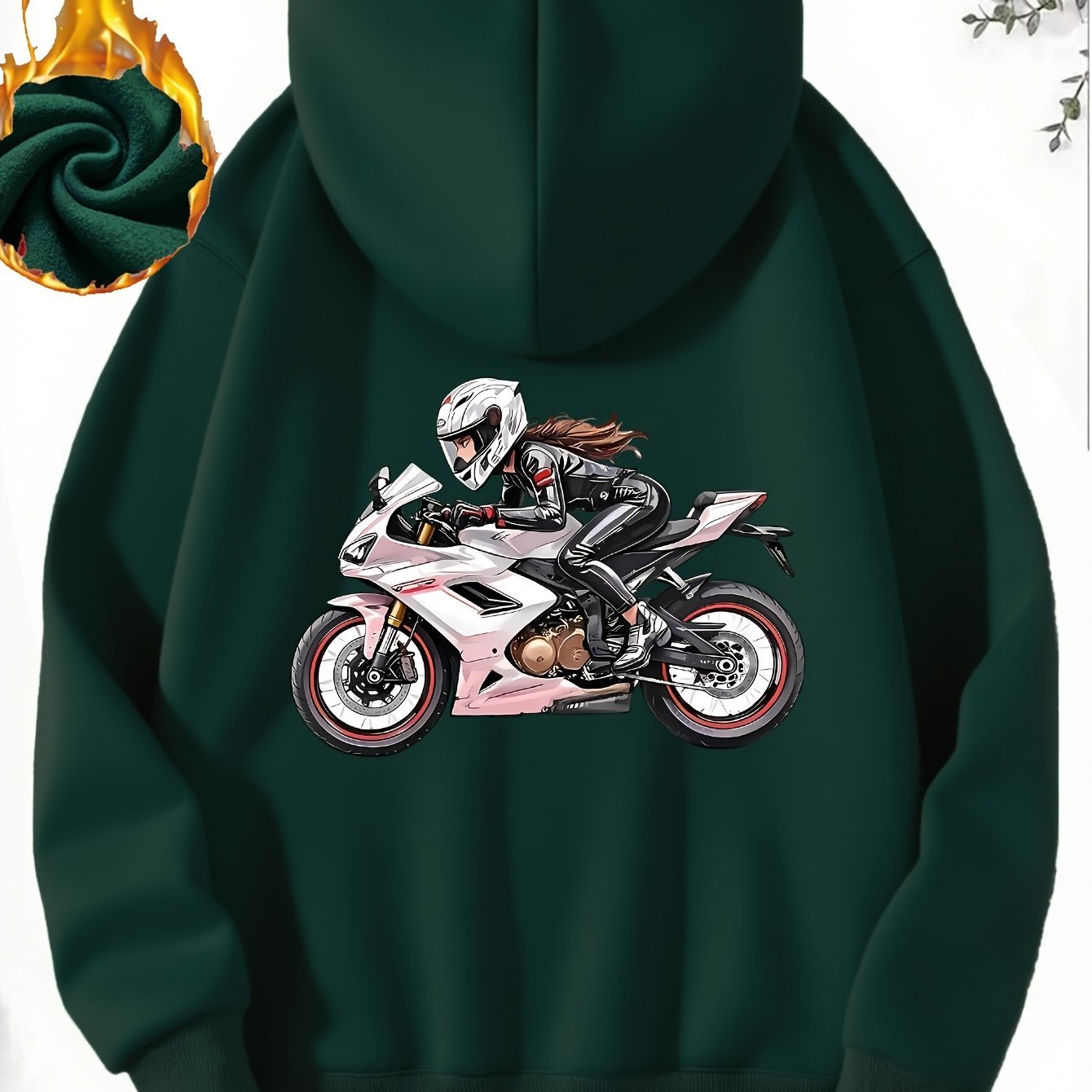 Women'S Motorcycle Graphic Hoodie - Red Casual Sporty Pullover with Back Print, Long Sleeves, and Pockets, Perfect for Casual Attire, Motorcycle Riding Gear - GoDiscount