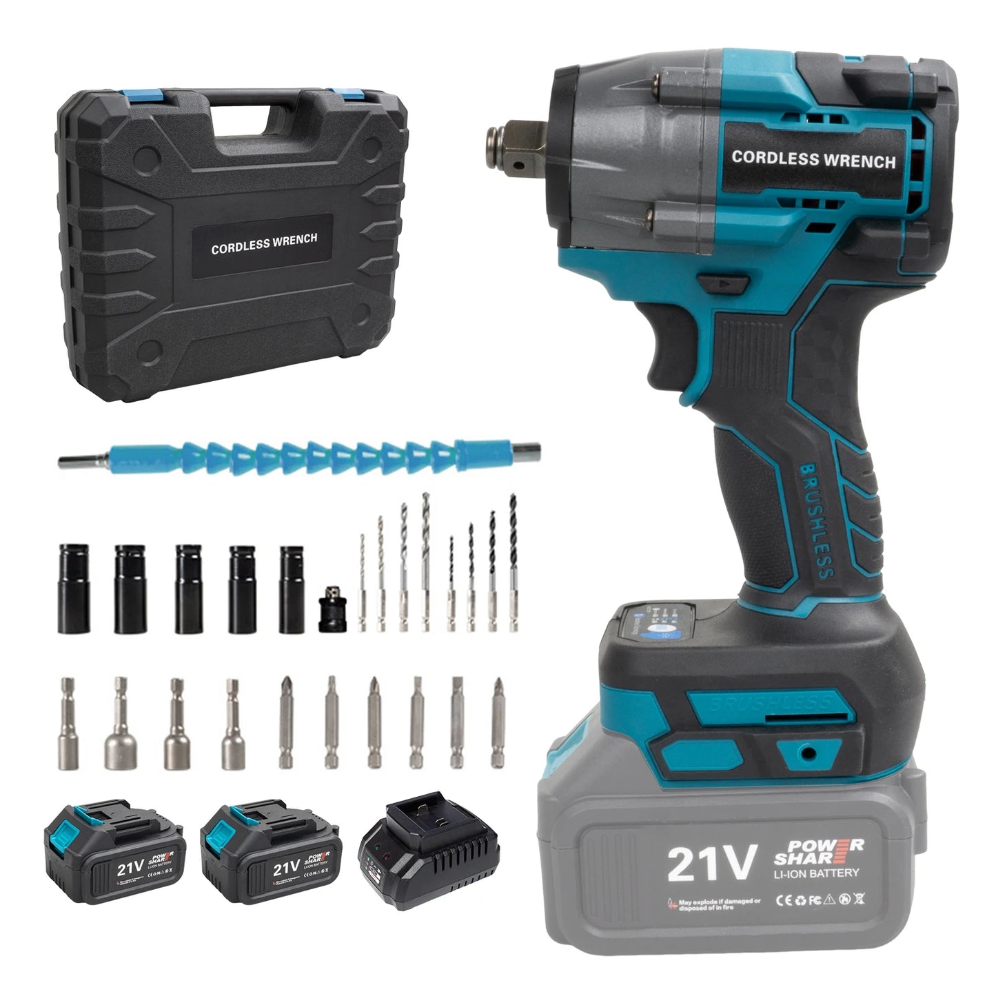 3️⃣ 🔋⚙️ Clé à Chocs Électrique 480N.m – Set 26PCS Brushless avec Batterie Lithium & Boîte de Transport - GoDiscount