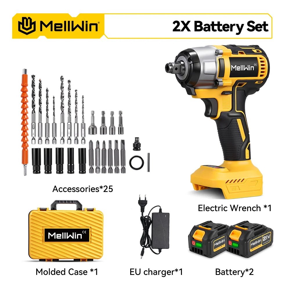 MELLWIN 800W Brushless Electric Wrench Set 3 - IN - 1 Cordless Electirc Drill/Screwdriver/Impact Wrench For Makita 18V Battery Pin - GoDiscount