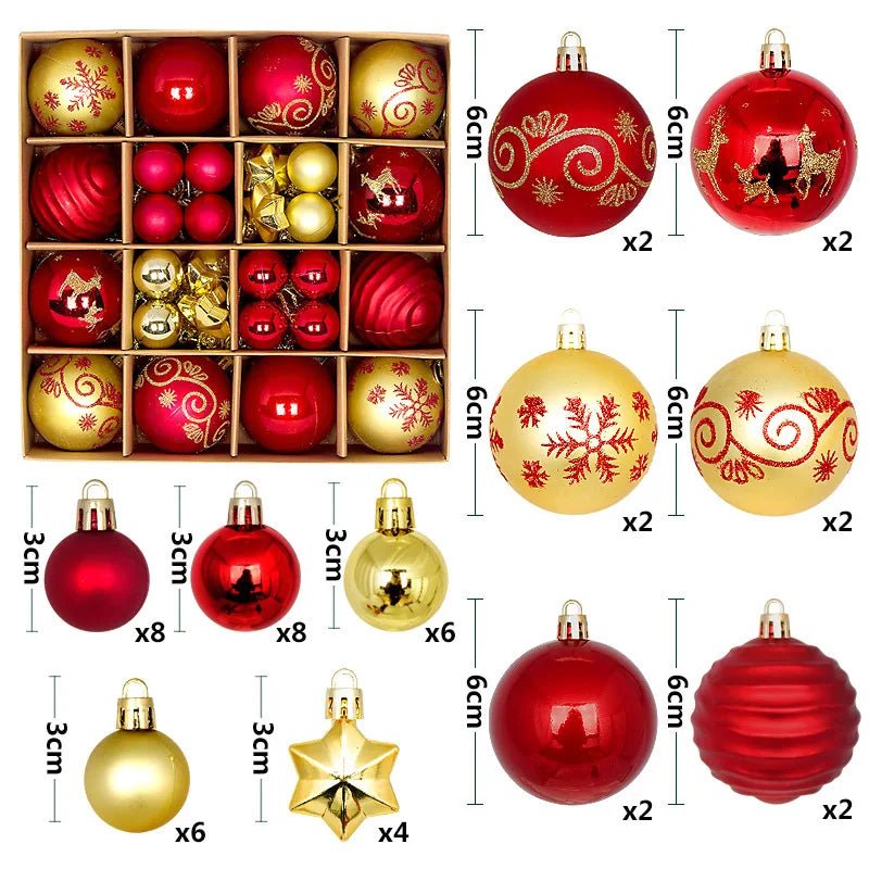 44Pcs 3/6CM Christmas Ball Christmas Tree Decoration Ornaments for Home Decor Halloween New Year Navidad Pendant Ball Accessory - GoDiscount