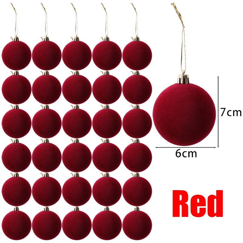 6cm Wine Red Velvet Christmas Balls for Xmas Tree Flocked Xmas Ball Hanging Pendents Navidad Festival Party Home Decor Supplies - GoDiscount