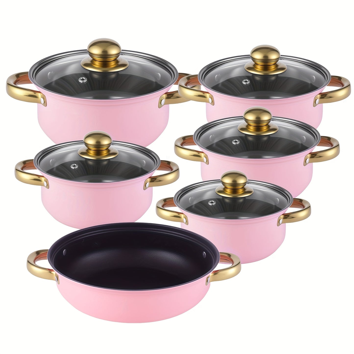 12pcs Stainless Steel Cookware Set, Pots And Pans Set Non Stick, Includes 6 Pot Lids, 410 Stainless Steel Material, Easy to Clean And Scratch - Resistant, Nonstick Cookware, Suitable for Gourmet Cooking And Gift Giving - GoDiscount