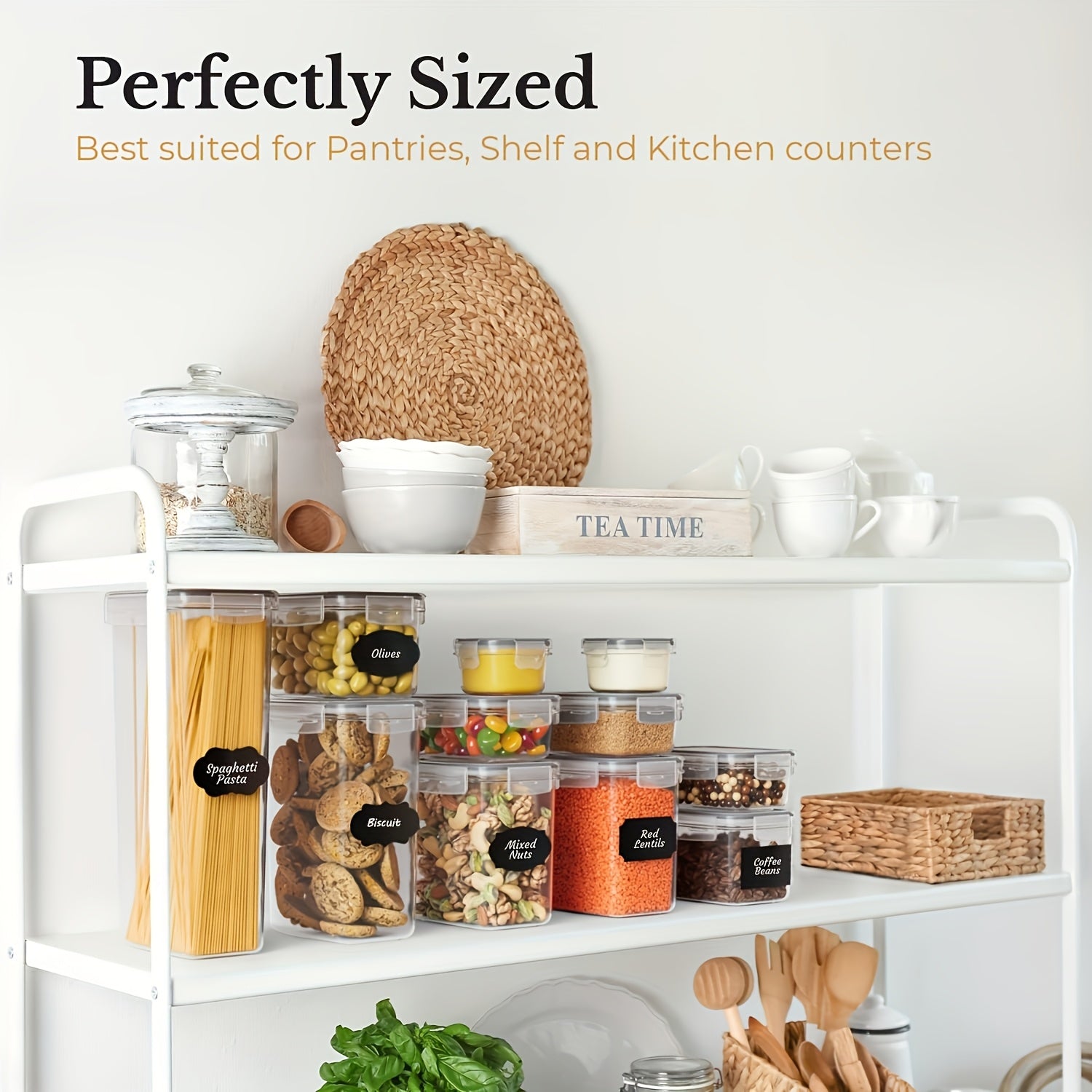 12 Kitchen And Pantry Organizing Containers | BPA - Free, PVC - Free, Food - Grade Plastic Leak - Proof Jars with Lids for Sealing, Suitable for Grains, Flour, Sugar | Includes 6 Lids + 6 Boxes, Extra Labels, Dishwasher Safe, Polypro - GoDiscount