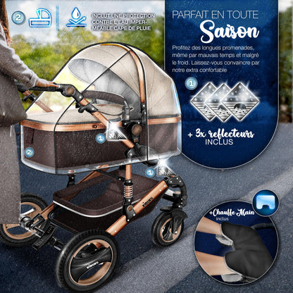 KIDUKU® 3 in 1 complete set XXL, sports seat and car seat, solid rubber tires, diaper bag and accessories, ECE R129 standard - GoDiscount