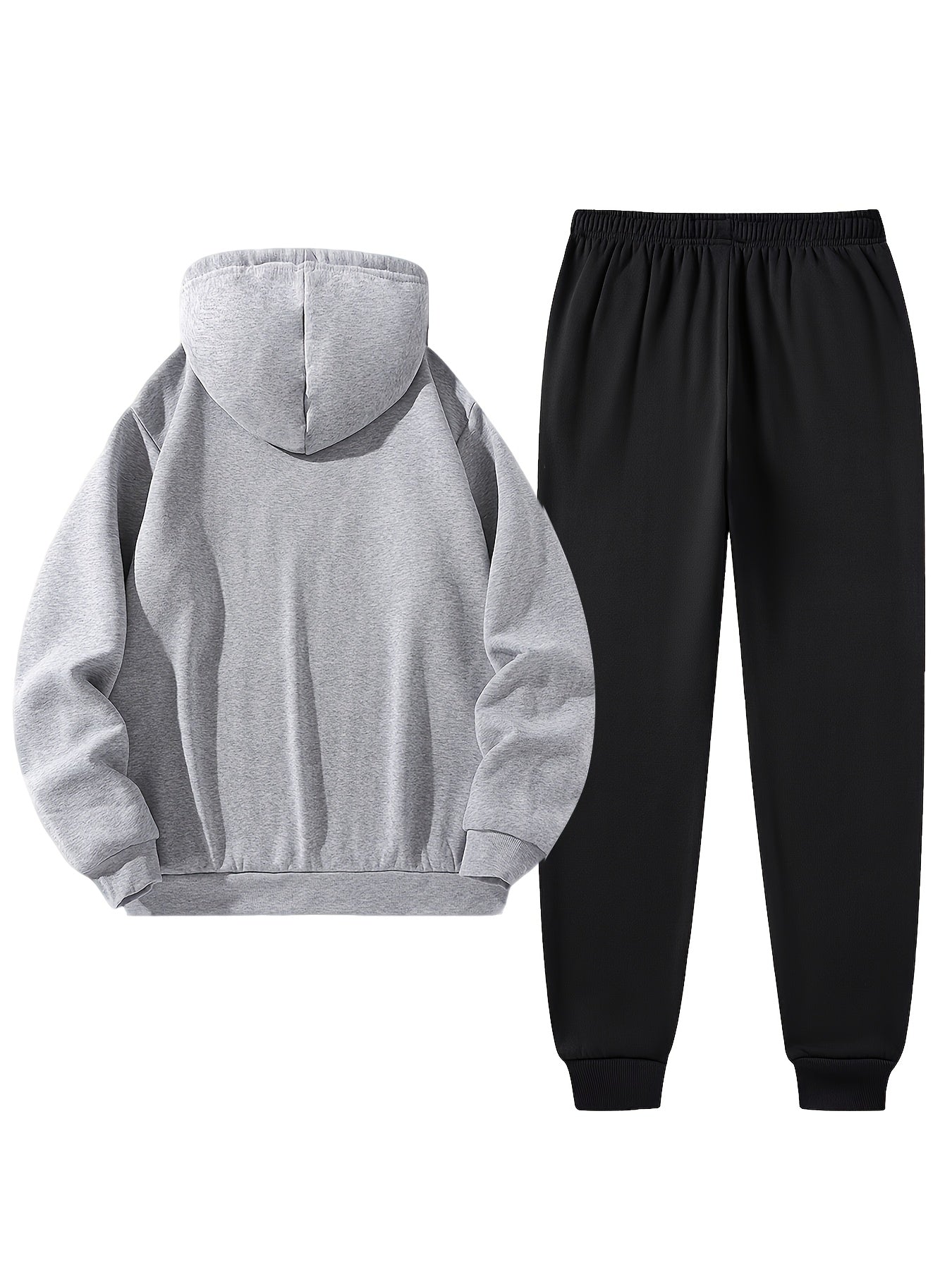 2pcs Men'S Casual Cartoon Paris Letter Drawstring Hoodie and Sports Trousers Set | Hooded, Loose Fit, Slight Stretch Fabric, Patterned for Fall/Winter - GoDiscount