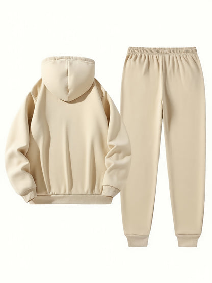 2pcs Men'S Casual Cartoon Paris Letter Drawstring Hoodie and Sports Trousers Set | Hooded, Loose Fit, Slight Stretch Fabric, Patterned for Fall/Winter - GoDiscount