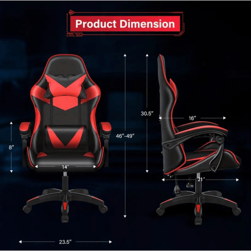 Ergonomic Gaming Chair with Footrest - Heavy - Duty Height - Adjustable Recliner, 360° Swivel & Lumbar Support, Manual Recline Mechanism, Faux - like Texture, Foam Padding & Stainless Steel Frame - PC/Office - GoDiscount