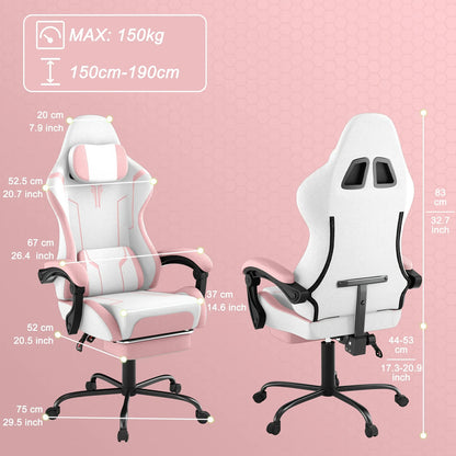 Ergonomic Gaming Chair with Massage Function, Height Adjustable Lumbar & Headrest, 360° Swivel Tilt Back (90° - 155°), Footrest - Heavy - Duty PU Office Computer Chair for, for all - Day - GoDiscount