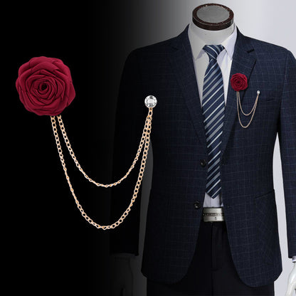 Men's Wedding Ceremony Groom Brooch - Handmade Rose Chain Brooch - For Grooms - Perfect for Wedding Occasions - Ideal Gift for Weddings & Anniversaries