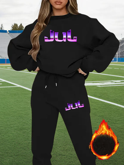 2pcs Women's Y2K - Inspired Oversized Sweatsuit Set - Purple & White Tie - Dye J - Letter Print Joggers & Oversized Sweater, Round Neck Long Sleeve Tracksuit, Machine Washable Polyester/Elastane (All - Season Casual Outfit) - GoDiscount