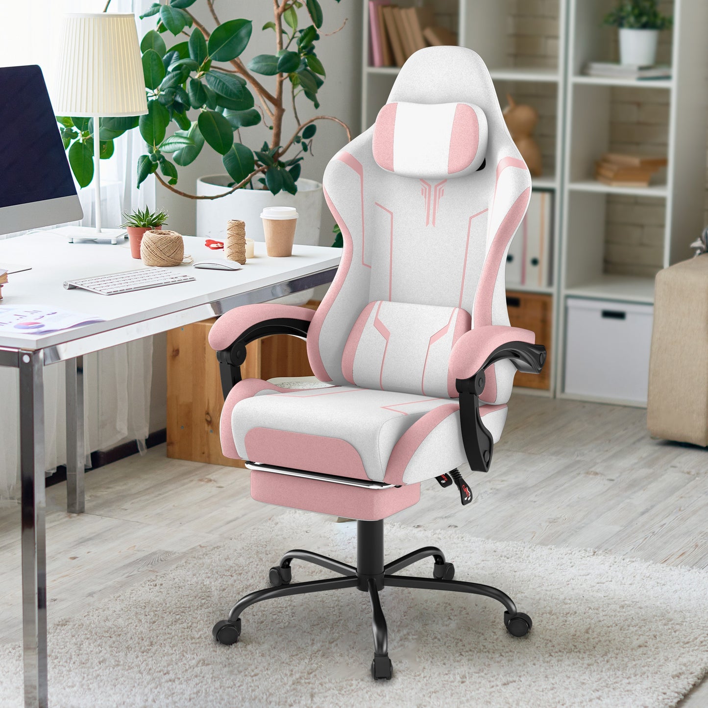 Ergonomic Gaming Chair with Massage Function, Height Adjustable Lumbar & Headrest, 360° Swivel Tilt Back (90° - 155°), Footrest - Heavy - Duty PU Office Computer Chair for, for all - Day - GoDiscount