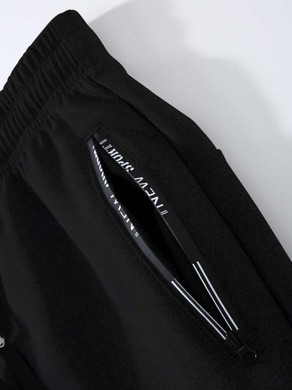 Men'S Trendy Fall/Winter Hooded Jacket and Pants Set, Paris Letter Print Casual Business Suit, Youth Sports Baseball Uniform, Slim Fit with Pockets, Long Sleeve, Stand Collar, Casual Attire| Paris Print Jacket| Functional Poc - GoDiscount