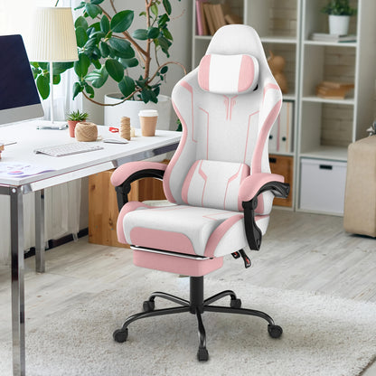 Ergonomic Gaming Chair with Massage Function, Height Adjustable Lumbar & Headrest, 360° Swivel Tilt Back (90° - 155°), Footrest - Heavy - Duty PU Office Computer Chair for, for all - Day - GoDiscount