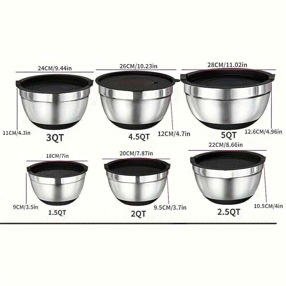 18pcs Stainless Steel Mixing Bowl Set with Sealing Lids, Grater Attachment, And Non - Slip Bottom for Mixing And Serving - GoDiscount