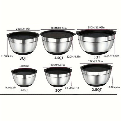 18pcs Stainless Steel Mixing Bowl Set with Sealing Lids, Grater Attachment, And Non - Slip Bottom for Mixing And Serving - GoDiscount