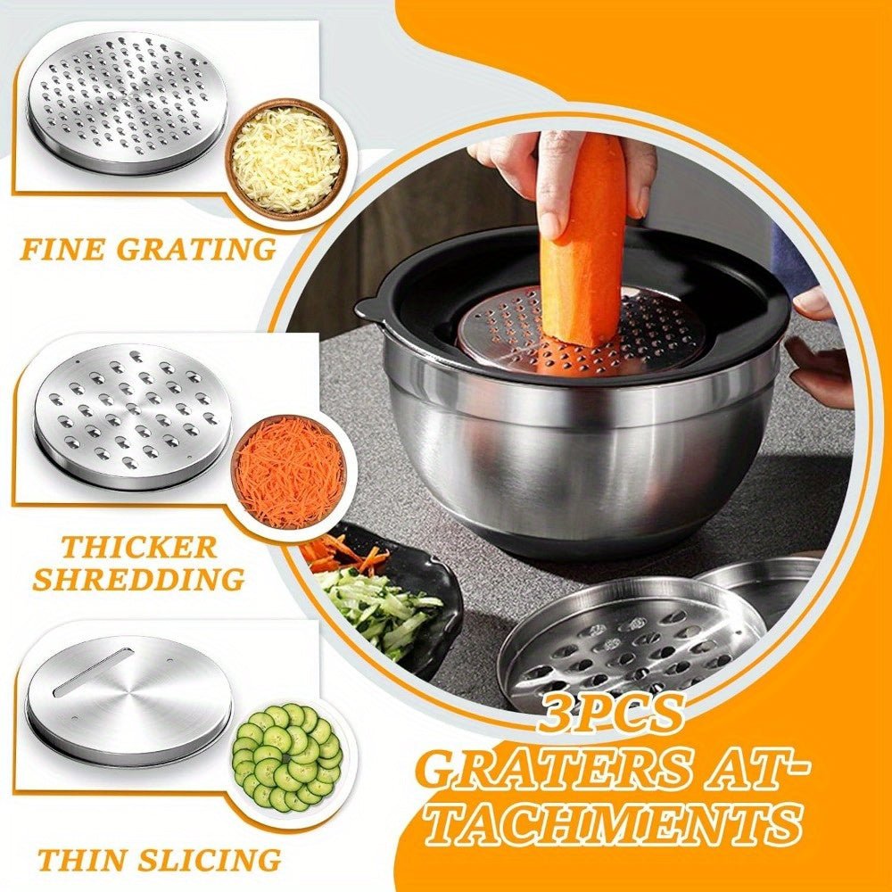 18pcs Stainless Steel Mixing Bowl Set with Sealing Lids, Grater Attachment, And Non - Slip Bottom for Mixing And Serving - GoDiscount