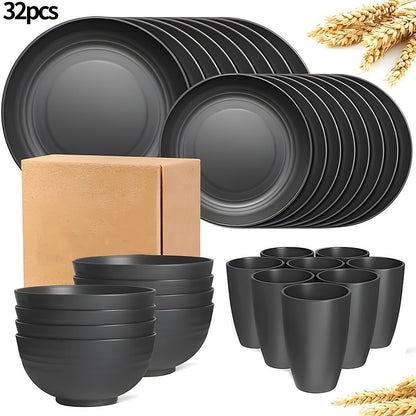 16/32pcs Tableware Set, Include Plates, Bowls And Cups, For Home Family Day Camping Picnic Party, Kitchen Supplies, Dinnerware Accessories - GoDiscount