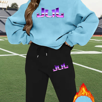 2pcs Women's Y2K - Inspired Oversized Sweatsuit Set - Purple & White Tie - Dye J - Letter Print Joggers & Oversized Sweater, Round Neck Long Sleeve Tracksuit, Machine Washable Polyester/Elastane (All - Season Casual Outfit) - GoDiscount