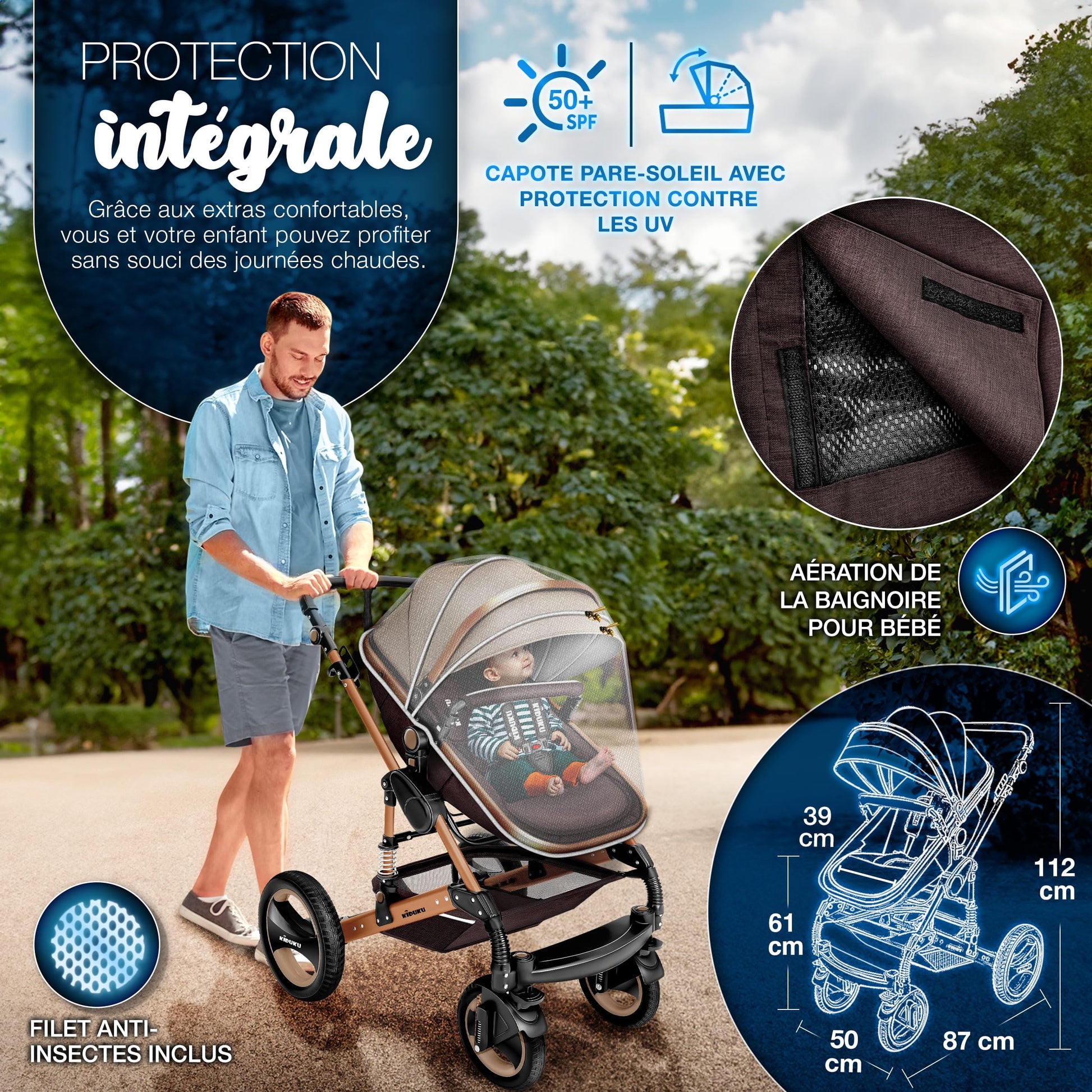 KIDUKU® 3 in 1 complete set XXL, sports seat and car seat, solid rubber tires, diaper bag and accessories, ECE R129 standard - GoDiscount