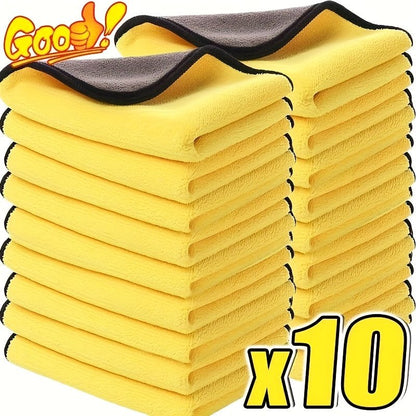 10pcs Premium Microfiber Car Cleaning Cloths - Super Absorbent, Scratch - Free, Quick - Drying Yellow and Black Towels, Suitable for Cars, Motorcycles, Boats, Home, Auto Detailing and Beauty Use, Car Cleaning Accessories, Vehicle - GoDiscount