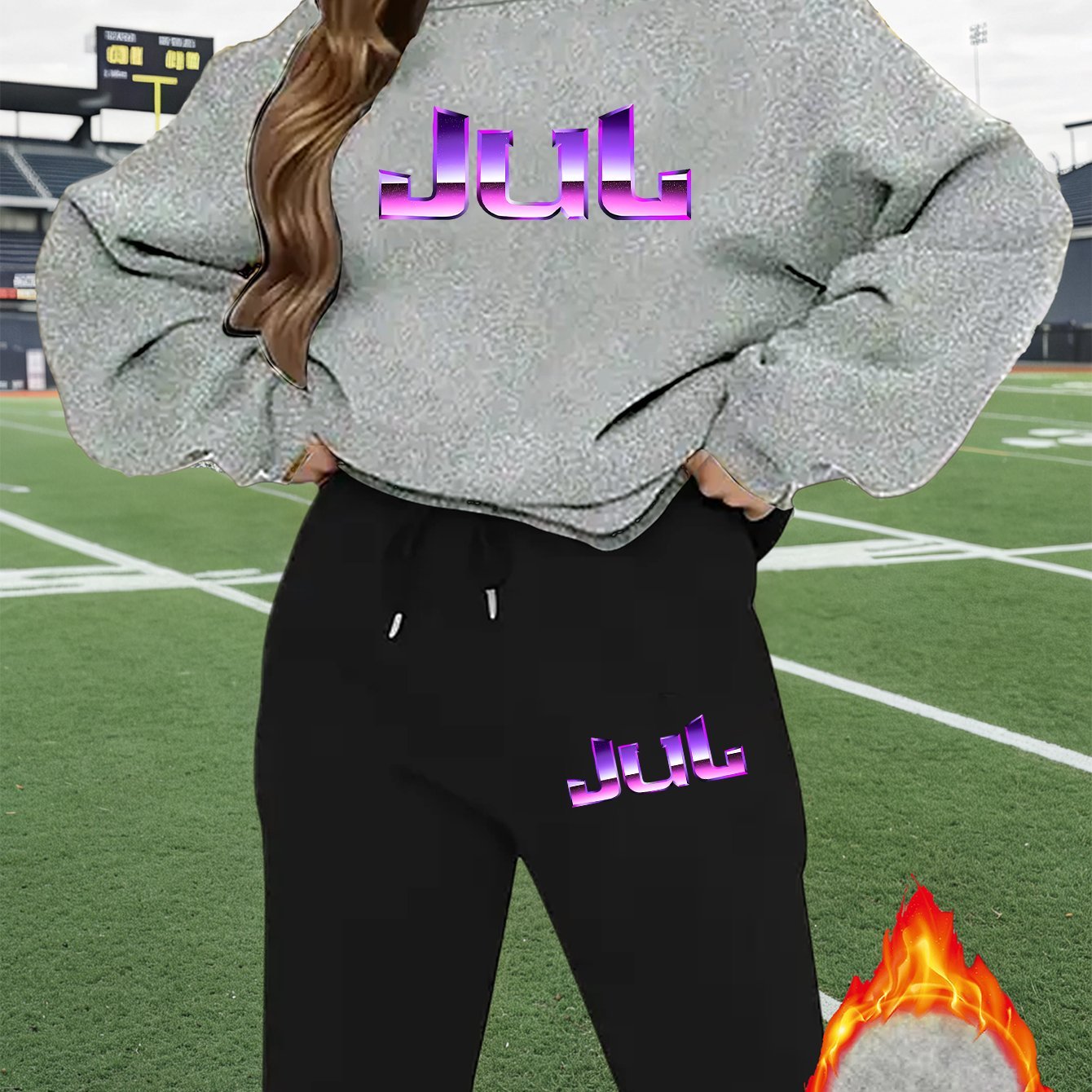 2pcs Women's Y2K - Inspired Oversized Sweatsuit Set - Purple & White Tie - Dye J - Letter Print Joggers & Oversized Sweater, Round Neck Long Sleeve Tracksuit, Machine Washable Polyester/Elastane (All - Season Casual Outfit) - GoDiscount