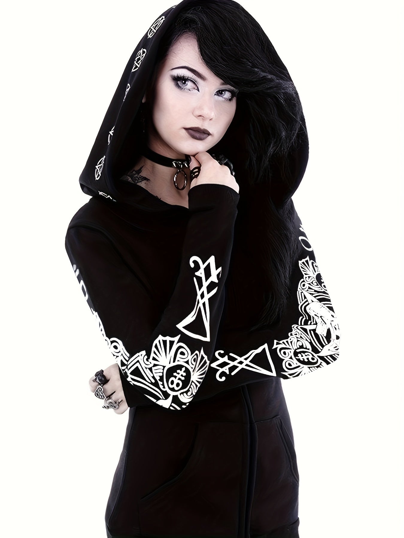 Sweat zippé femme style punk – Imprimé géométrique tendance