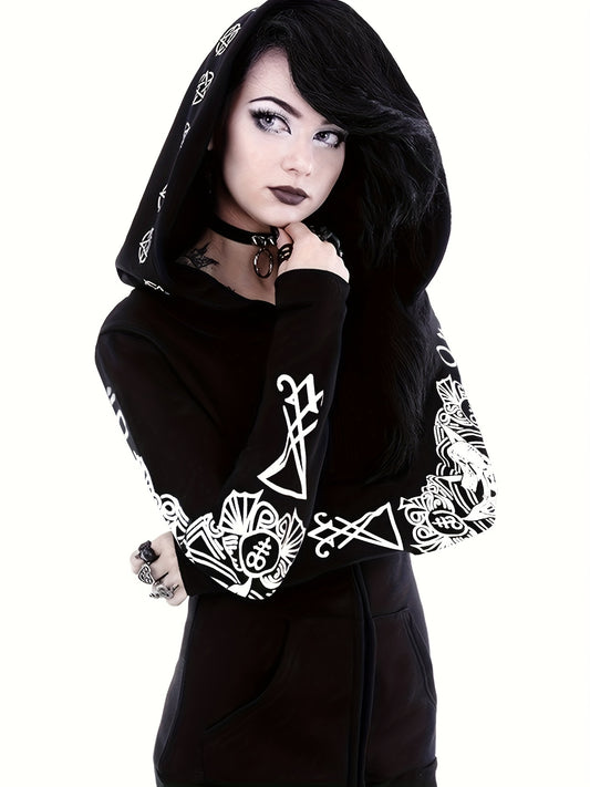 Sweat zippé femme style punk – Imprimé géométrique tendance