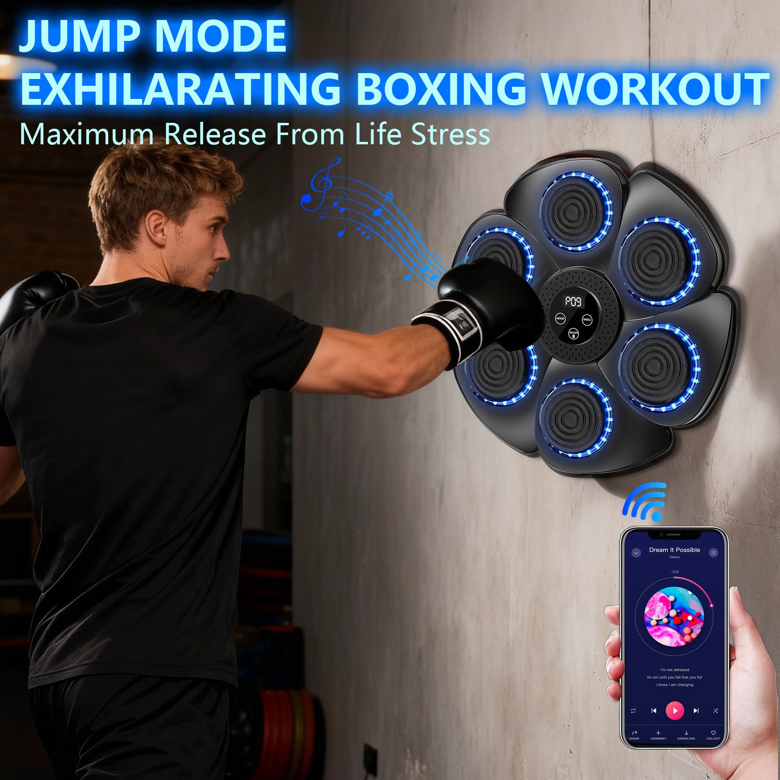 Smart Music Boxing Machine, LED Electronic Music Boxing Machine with 2 Boxing Gloves, 18 Speeds, 9 Adjustable Modes, Wall - Mounted Boxing Machine Target, Automatic Counting, Christmas Gift for Adults and Children Exercise - GoDiscount