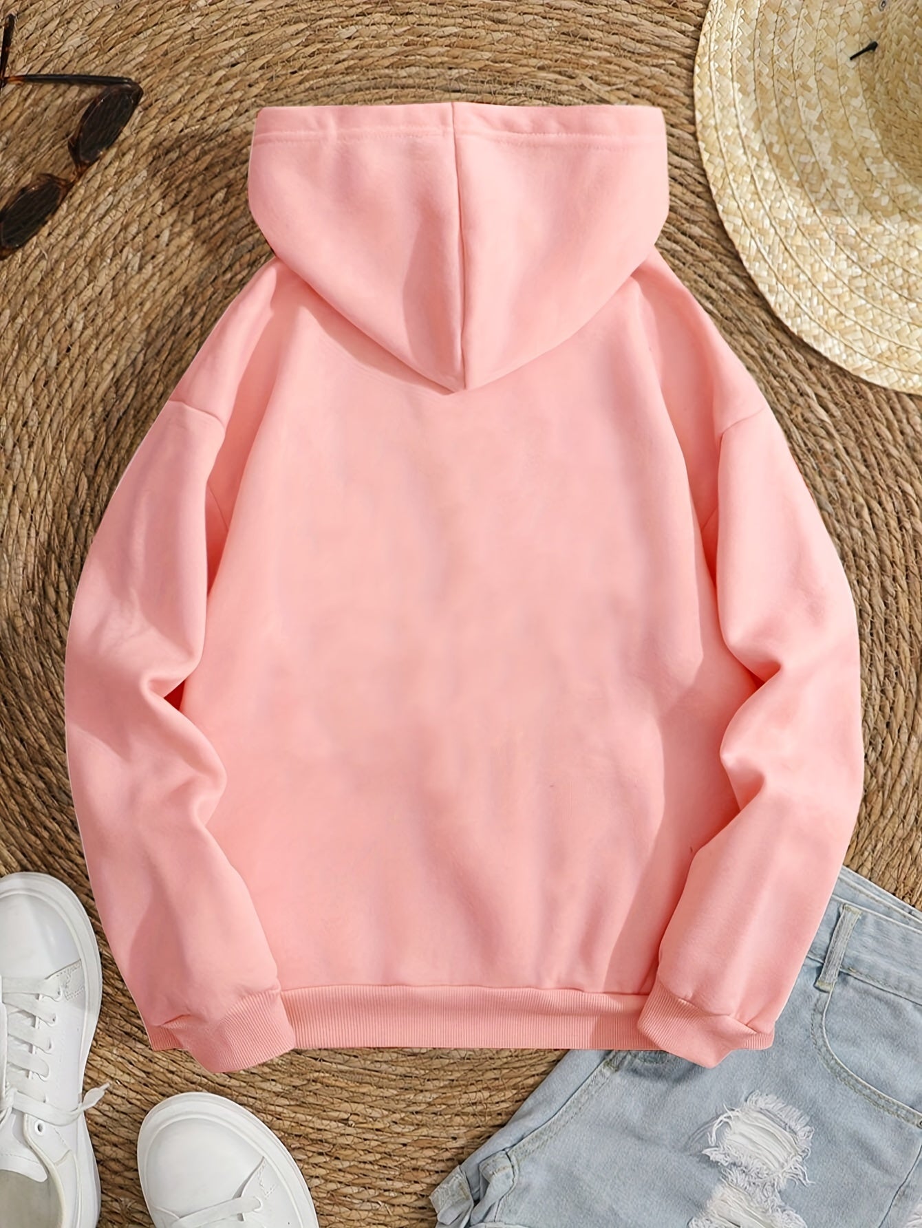 Women'S Chic Brown Hoodie with "Bichette" Print and Red Heart Design - Cozy Long Sleeve Pullover with Kangaroo Pocket, Perfect for Casual Fall/Winter Wear, Casual Wear Hoodie | Chic Casual Style | Polyester Hoodie - GoDiscount