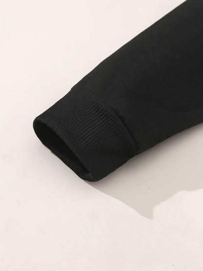 Women'S Casual Long Sleeve Hoodie with "Bichette" Heart Design - Cozy Fall & Winter Pullover, Black with White Lettering, Drawstring Hood, Comfortable Casual Attire, Casual Wear Hoodie | Relaxed Fit Hoodie | Drawstring Hoodie - GoDiscount