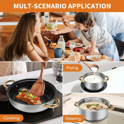 12pcs Stainless Steel Cookware Set, Pots And Pans Set Non Stick, Includes 6 Pot Lids, 410 Stainless Steel Material, Easy to Clean And Scratch - Resistant, Nonstick Cookware, Suitable for Gourmet Cooking And Gift Giving - GoDiscount