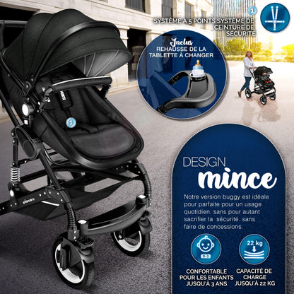 KIDUKU® 3 in 1 complete set XXL, sports seat and car seat, solid rubber tires, diaper bag and accessories, ECE R129 standard