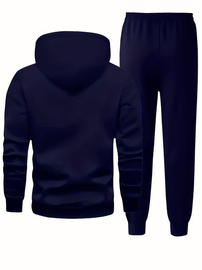 Paris Men'S Casual Fleece - Lined Hoodie and Jogger Set - Stylish Print, Long Sleeve, Kangaroo Pocket, Suitable for Autumn and Winter, Outdoor Sports Warmth, Daily Wear Home Outfit, Perfect For Outdoor - GoDiscount