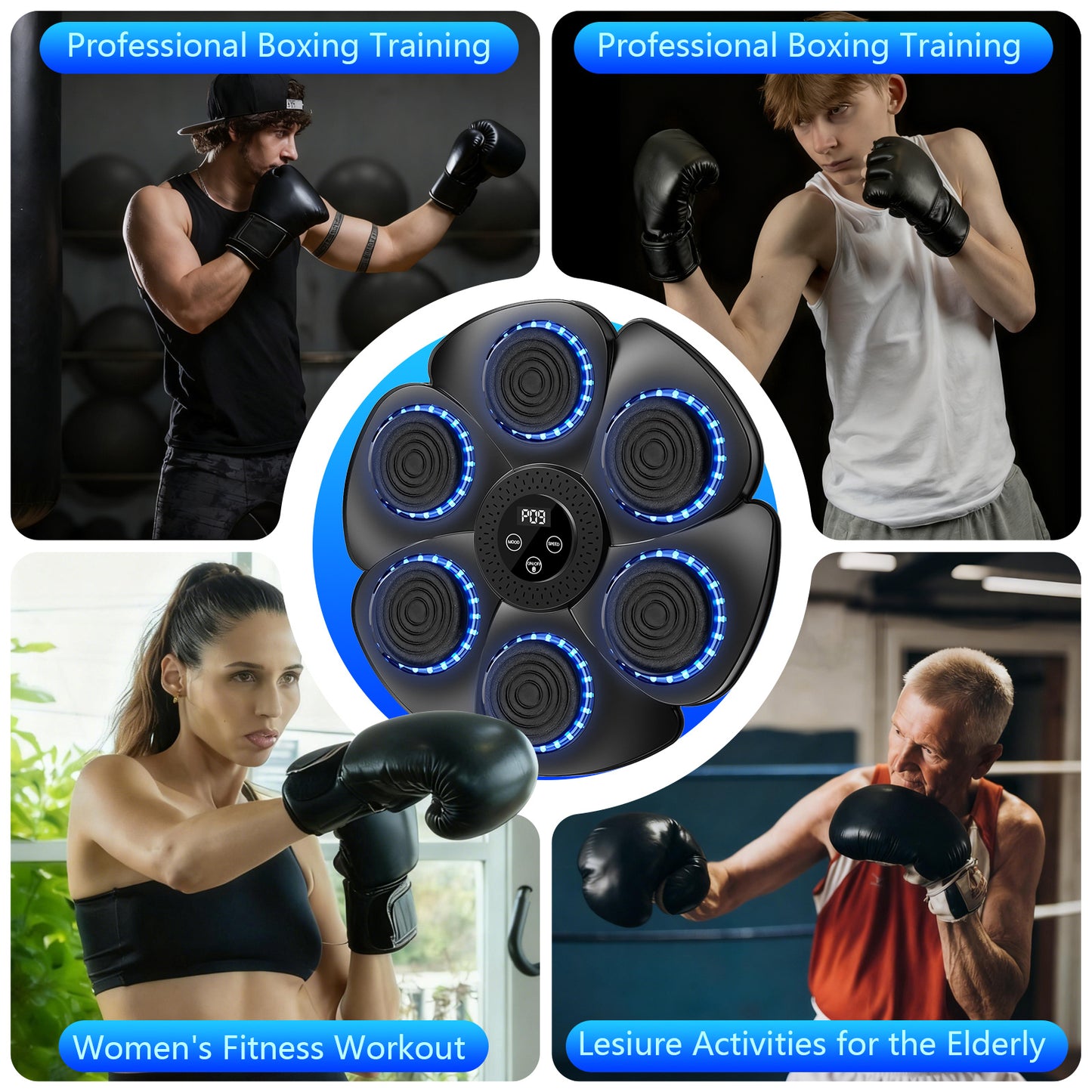 Smart Music Boxing Machine, LED Electronic Music Boxing Machine with 2 Boxing Gloves, 18 Speeds, 9 Adjustable Modes, Wall - Mounted Boxing Machine Target, Automatic Counting, Christmas Gift for Adults and Children Exercise - GoDiscount