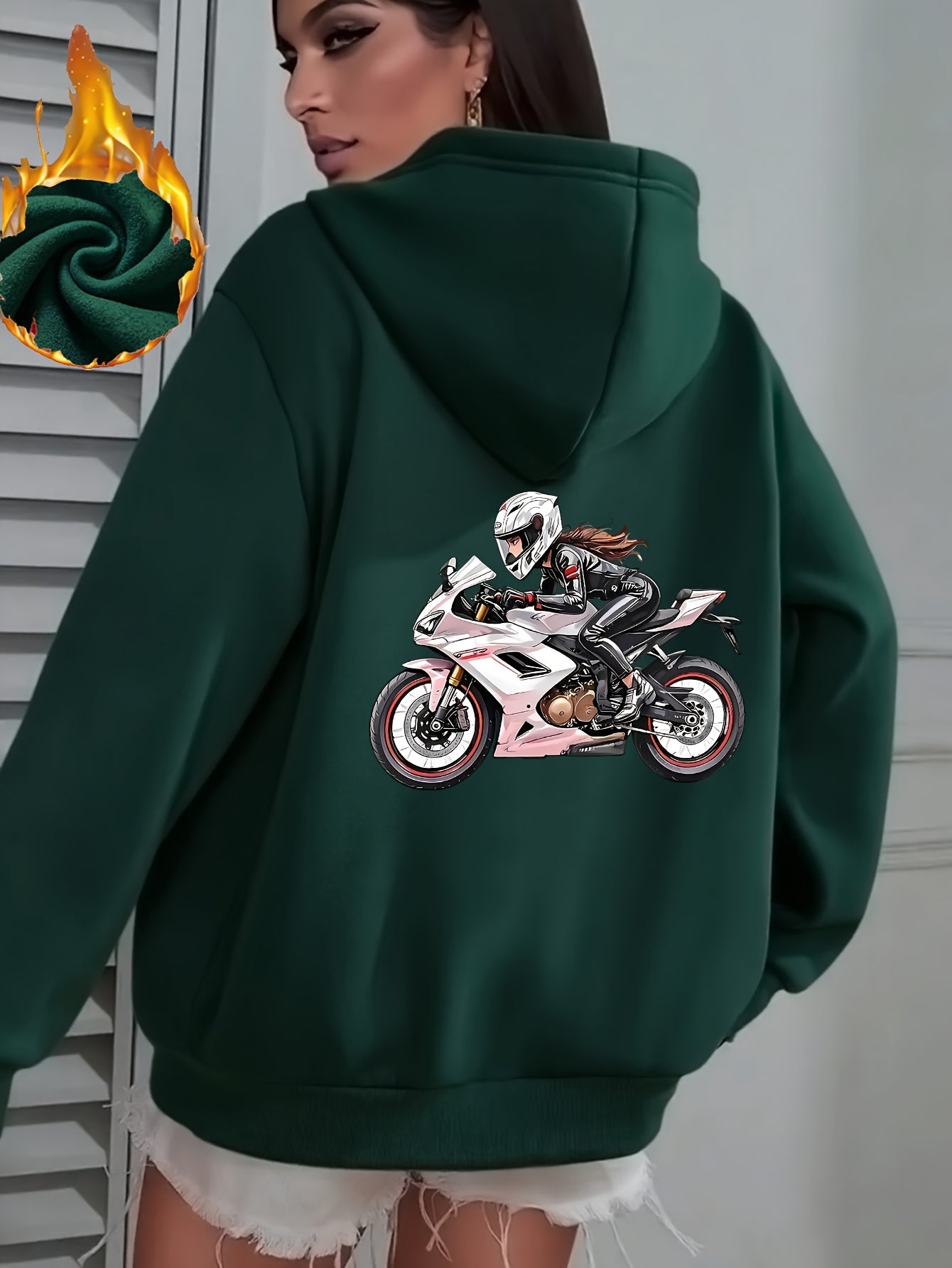 Women'S Motorcycle Graphic Hoodie - Red Casual Sporty Pullover with Back Print, Long Sleeves, and Pockets, Perfect for Casual Attire, Motorcycle Riding Gear - GoDiscount