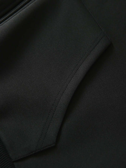 Men'S Trendy Fall/Winter Hooded Jacket and Pants Set, Paris Letter Print Casual Business Suit, Youth Sports Baseball Uniform, Slim Fit with Pockets, Long Sleeve, Stand Collar, Casual Attire| Paris Print Jacket| Functional Poc - GoDiscount