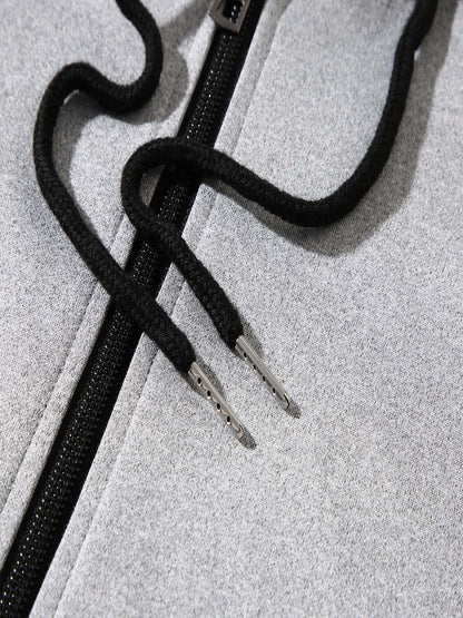 Men'S Trendy Fall/Winter Hooded Jacket and Pants Set, Paris Letter Print Casual Business Suit, Youth Sports Baseball Uniform, Slim Fit with Pockets, Long Sleeve, Stand Collar, Casual Attire| Paris Print Jacket| Functional Poc - GoDiscount