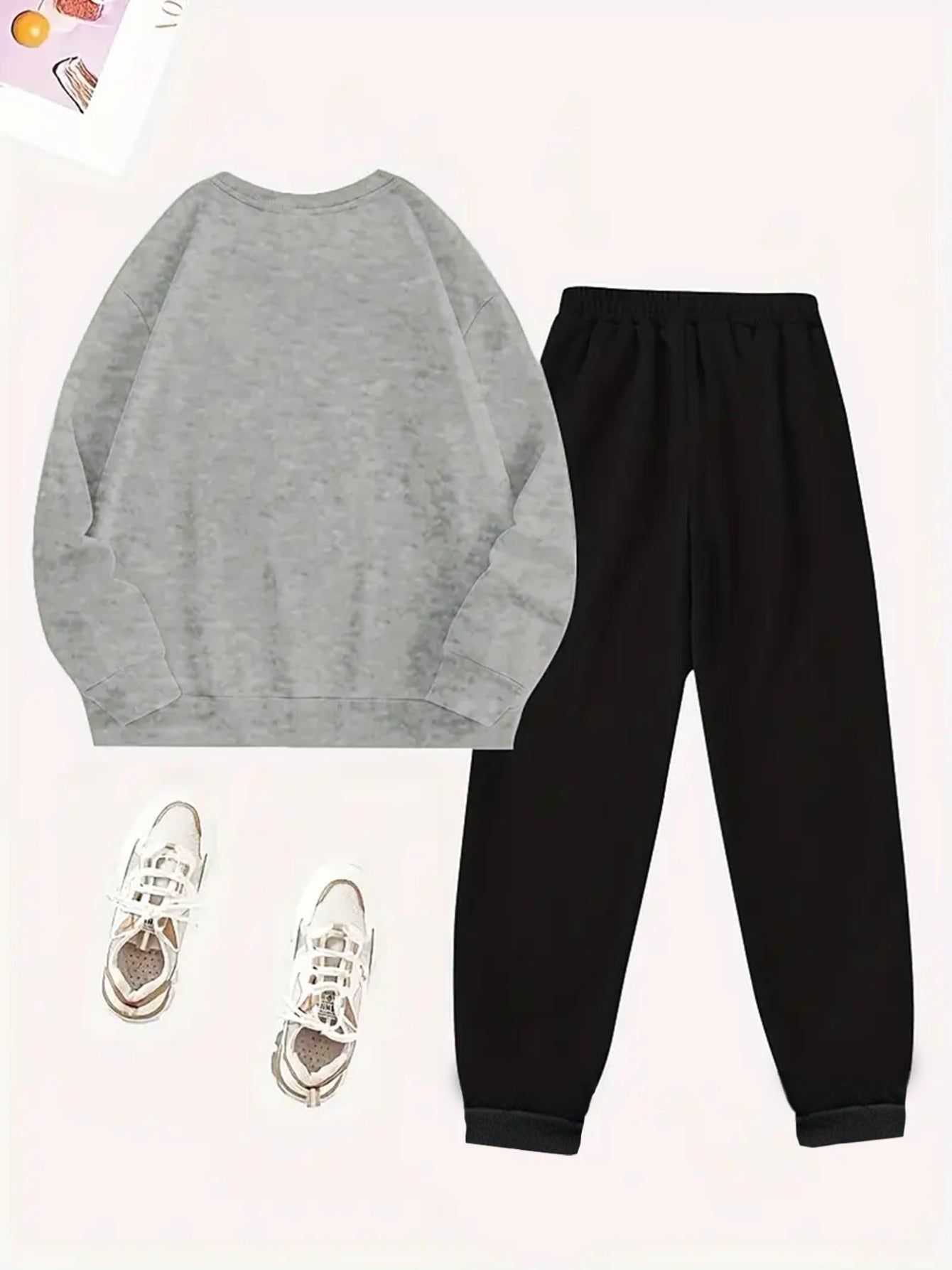 2pcs Women's Y2K - Inspired Oversized Sweatsuit Set - Purple & White Tie - Dye J - Letter Print Joggers & Oversized Sweater, Round Neck Long Sleeve Tracksuit, Machine Washable Polyester/Elastane (All - Season Casual Outfit) - GoDiscount