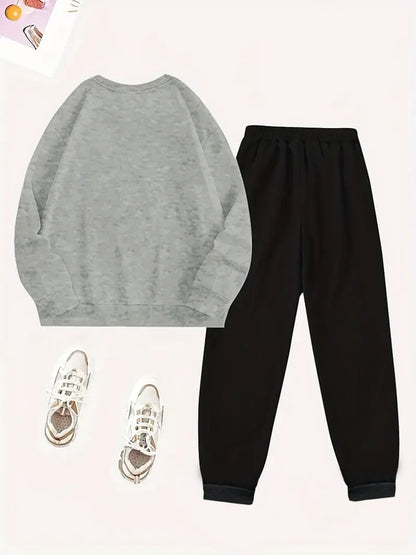 2pcs Women's Y2K - Inspired Oversized Sweatsuit Set - Purple & White Tie - Dye J - Letter Print Joggers & Oversized Sweater, Round Neck Long Sleeve Tracksuit, Machine Washable Polyester/Elastane (All - Season Casual Outfit) - GoDiscount