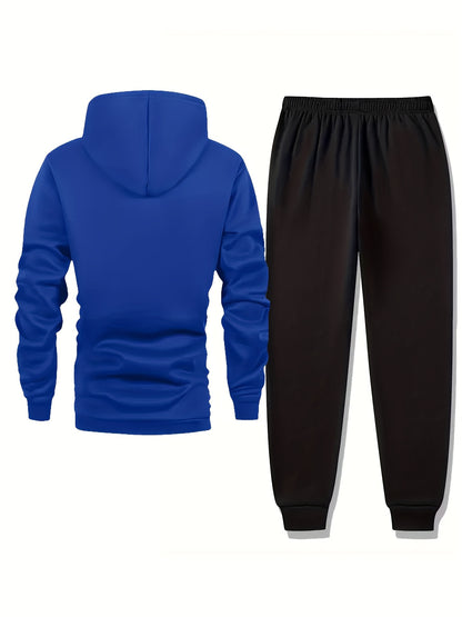 Paris Men'S Casual Fleece - Lined Hoodie and Jogger Set - Stylish Print, Long Sleeve, Kangaroo Pocket, Suitable for Autumn and Winter, Outdoor Sports Warmth, Daily Wear Home Outfit, Perfect For Outdoor - GoDiscount