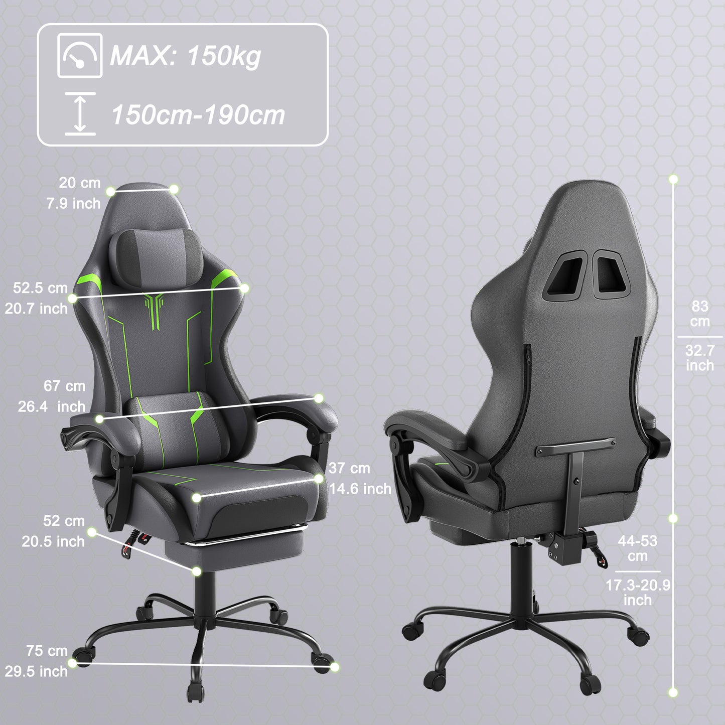Gaming Chair 150 Kg Office Chair Desk Chair Gaming With Lumbar Cushion + Headrest, Height Adjustable Ergonomic Gaming Chair Gaming Chair, Five Colors - GoDiscount