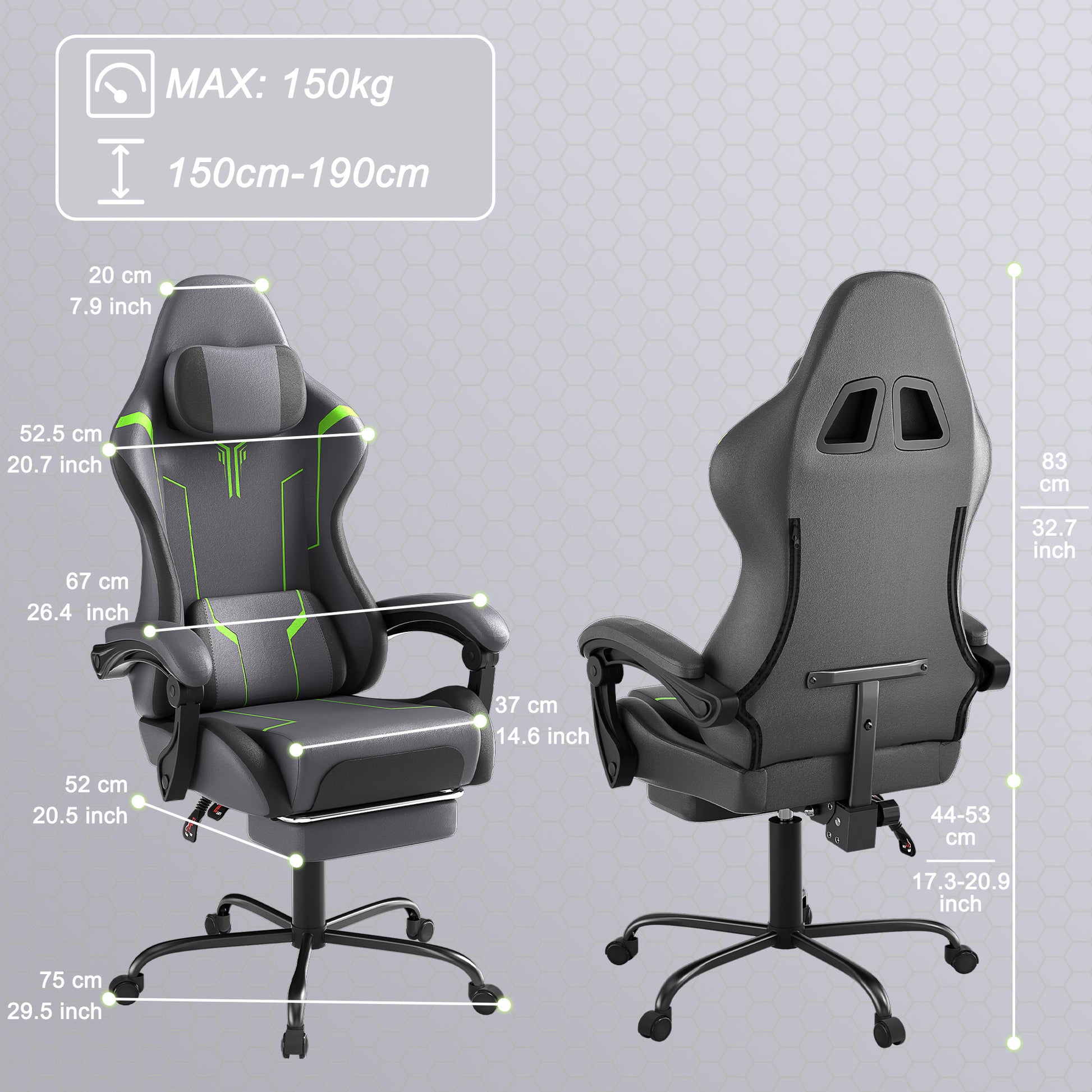 Gaming Chair 150 Kg Office Chair Desk Chair Gaming With Lumbar Cushion + Headrest, Height Adjustable Ergonomic Gaming Chair Gaming Chair, Five Colors - GoDiscount