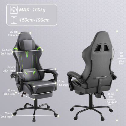 Gaming Chair 150 Kg Office Chair Desk Chair Gaming With Lumbar Cushion + Headrest, Height Adjustable Ergonomic Gaming Chair Gaming Chair, Five Colors - GoDiscount