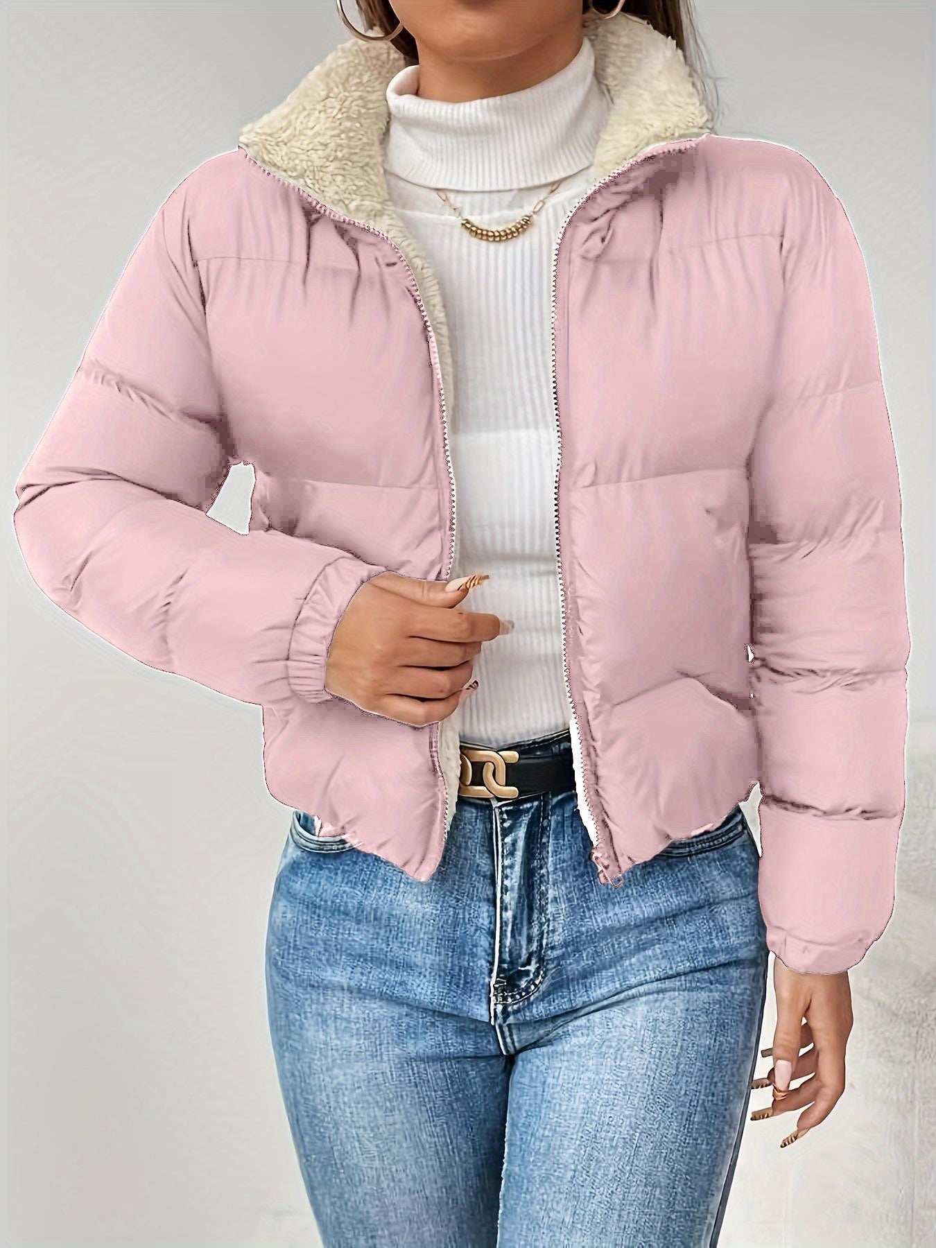 Women's Winter Warm Padded Jacket - Elegant Short Coat with Padding, Thickened Cold - Resistant Outer, Hand Washable Short Length for Dresses/Skirts (Solid Color Casual & Special Occasion Outerwear) - GoDiscount