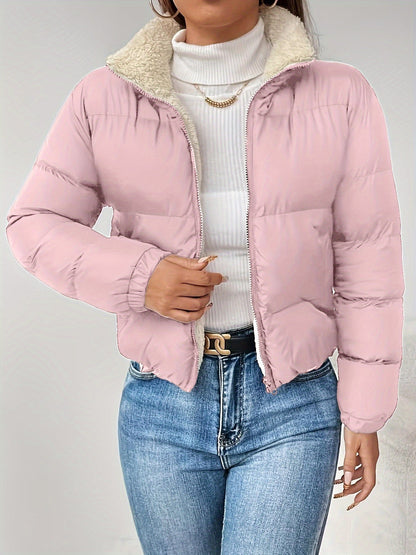 Women's Winter Warm Padded Jacket - Elegant Short Coat with Padding, Thickened Cold - Resistant Outer, Hand Washable Short Length for Dresses/Skirts (Solid Color Casual & Special Occasion Outerwear) - GoDiscount