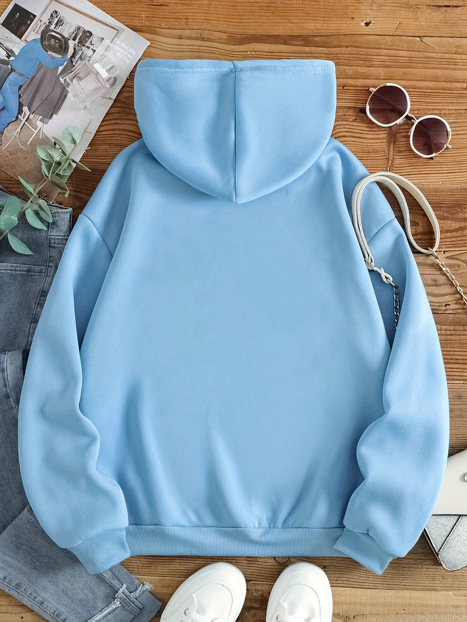 Women'S Chic Brown Hoodie with "Bichette" Print and Red Heart Design - Cozy Long Sleeve Pullover with Kangaroo Pocket, Perfect for Casual Fall/Winter Wear, Casual Wear Hoodie | Chic Casual Style | Polyester Hoodie - GoDiscount