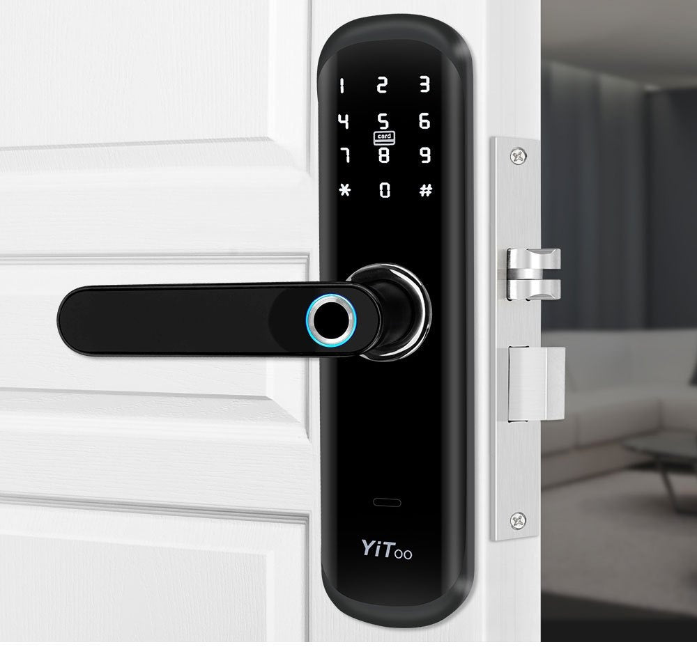 YiToo Smart Door Lock, 5 - in - 1with Fingerprint & Password &key&APP&RFID Card, Smart Fingerprint Door Lock, Aluminum Alloy, Battery - Powered (No Battery Included), Keyless Entry Biometric Lock for Home, Secure Door Lock, Door Lo - GoDiscount