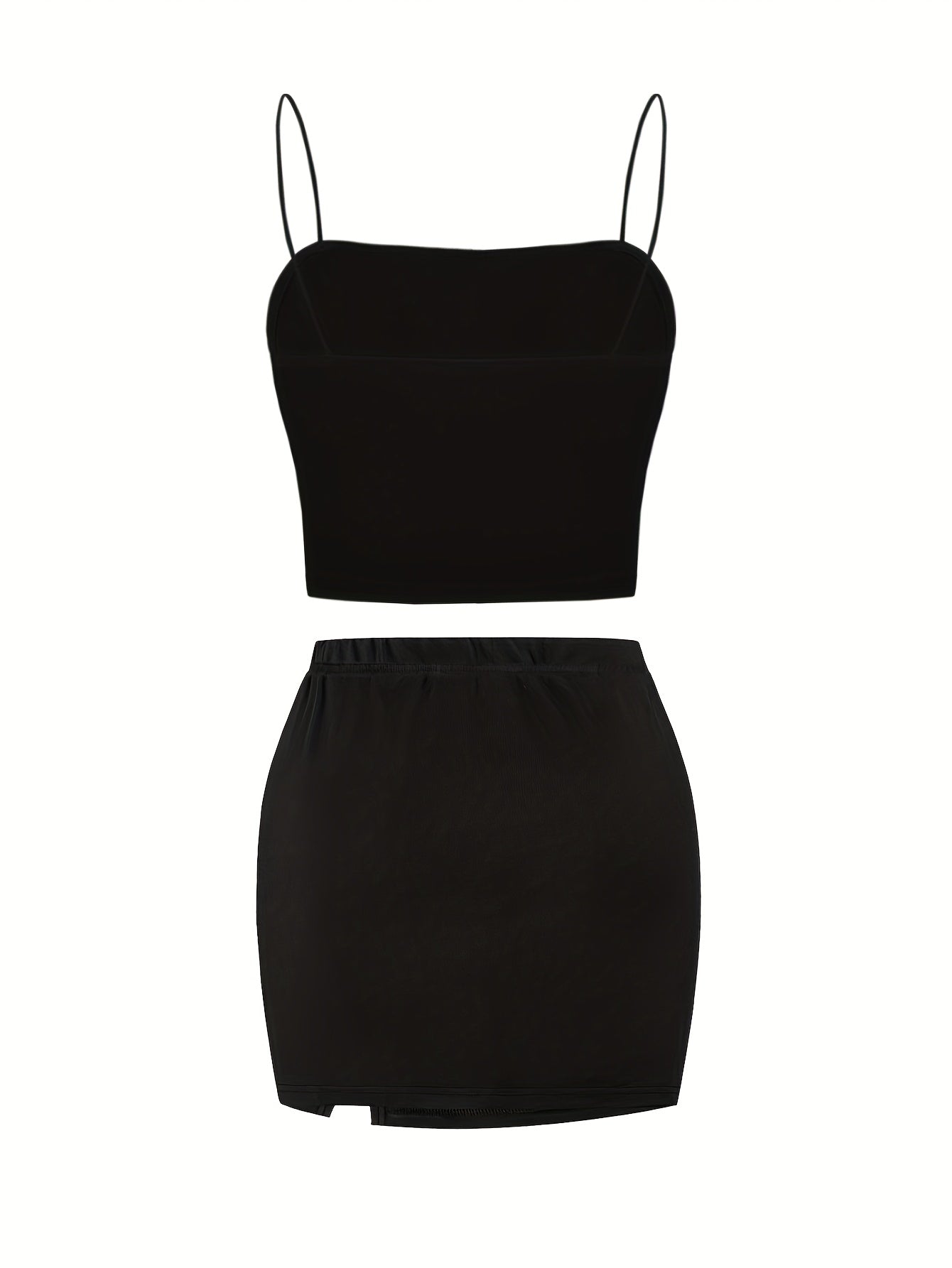 Sexy Women'S Suit, Fashionable And Versatile Solid Color Slit Bodycon Skirt And Thin Strap Camisole Top 2pcs Set, Slim And Sexy Suit, Suitable for Dinner Party Lovers, Off Shoulder Top Xx, Strapless Bra/top, Crop Singlet, Wom - GoDiscount