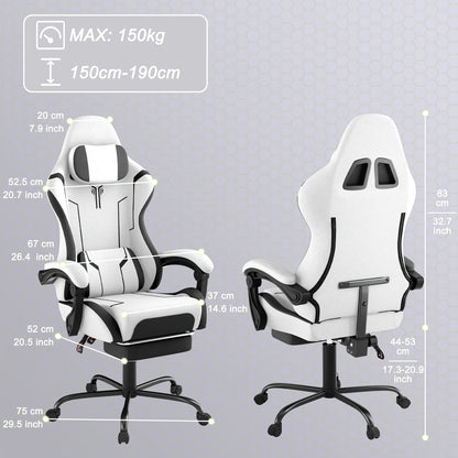 Ergonomic Gaming Chair with Massage Function, Height Adjustable Lumbar & Headrest, 360° Swivel Tilt Back (90° - 155°), Footrest - Heavy - Duty PU Office Computer Chair for, for all - Day - GoDiscount